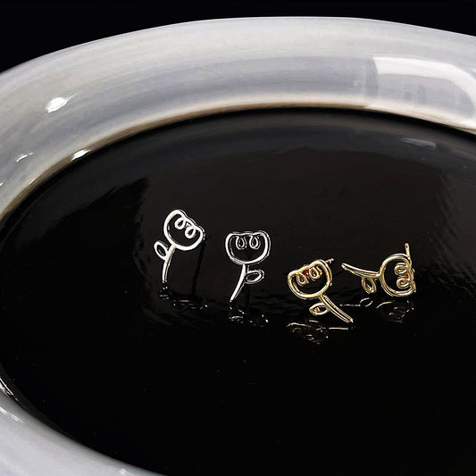 A廠 日韓款鏤空線條感鬱金香花朵銀針耳環批發 折扣@洽客服 26.03.W4「397-398」