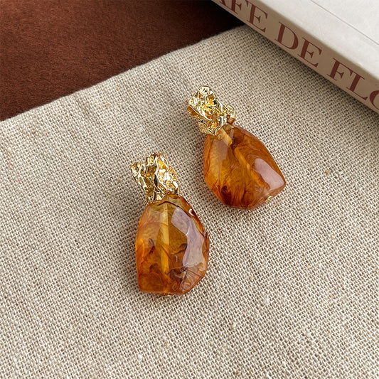 A廠 日韓款 琥珀色暈染銀針耳環 批發 折扣@洽客服 25.11.W1「5080」