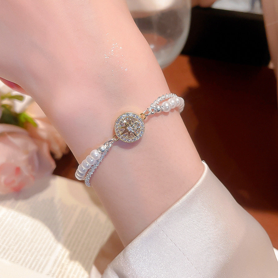 A2廠 韓國韓版珍珠芒星吊墜雙層手鍊 批發 折扣@洽客服 25.10.W3「HB4588」