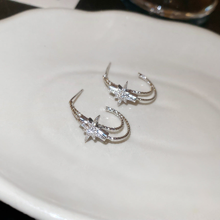 A2廠 韓國韓版鋯石芒星C型銀針耳環 批發 折扣@洽客服 25.10.W5「HE28853」