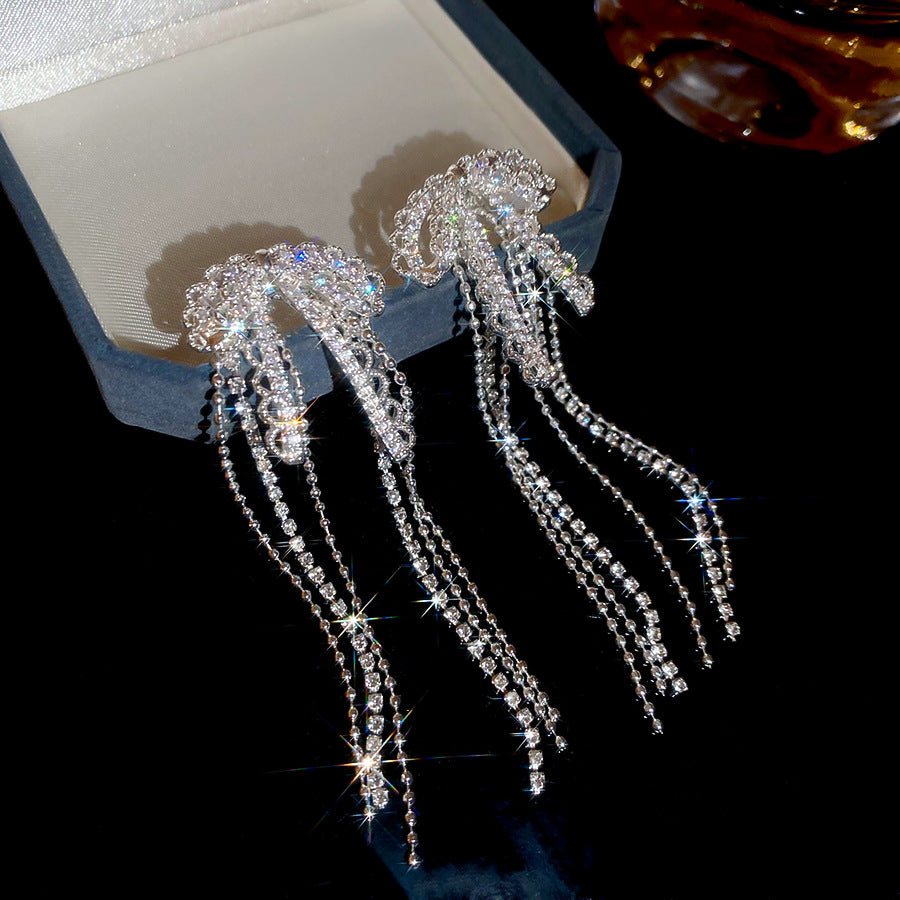 A2廠 日韓款韓國鋯石蝴蝶結流蘇銀針耳環 批發 折扣@洽客服 25.11.W4「HE28990」