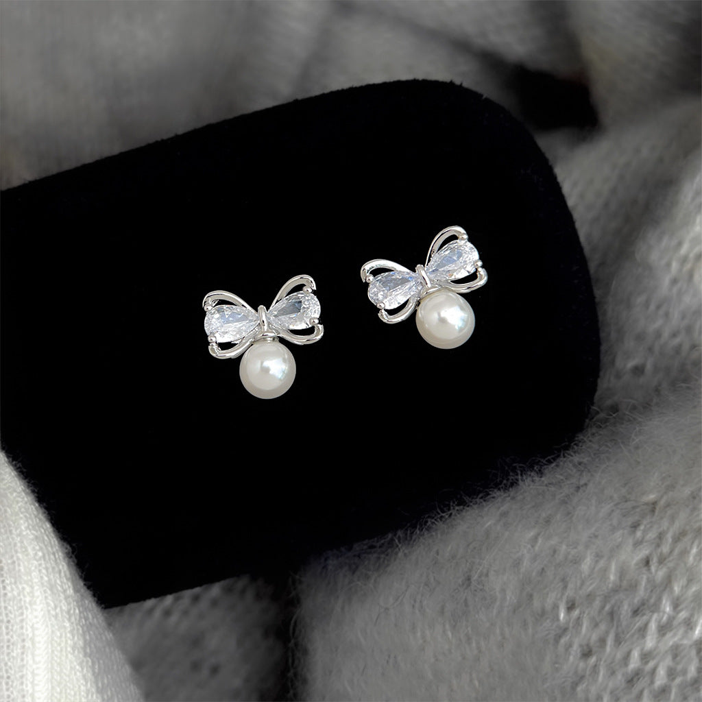 A廠 日韓小香風蝴蝶結珍珠銀針耳環 批發 折扣@洽客服 25.12.W3「2241」