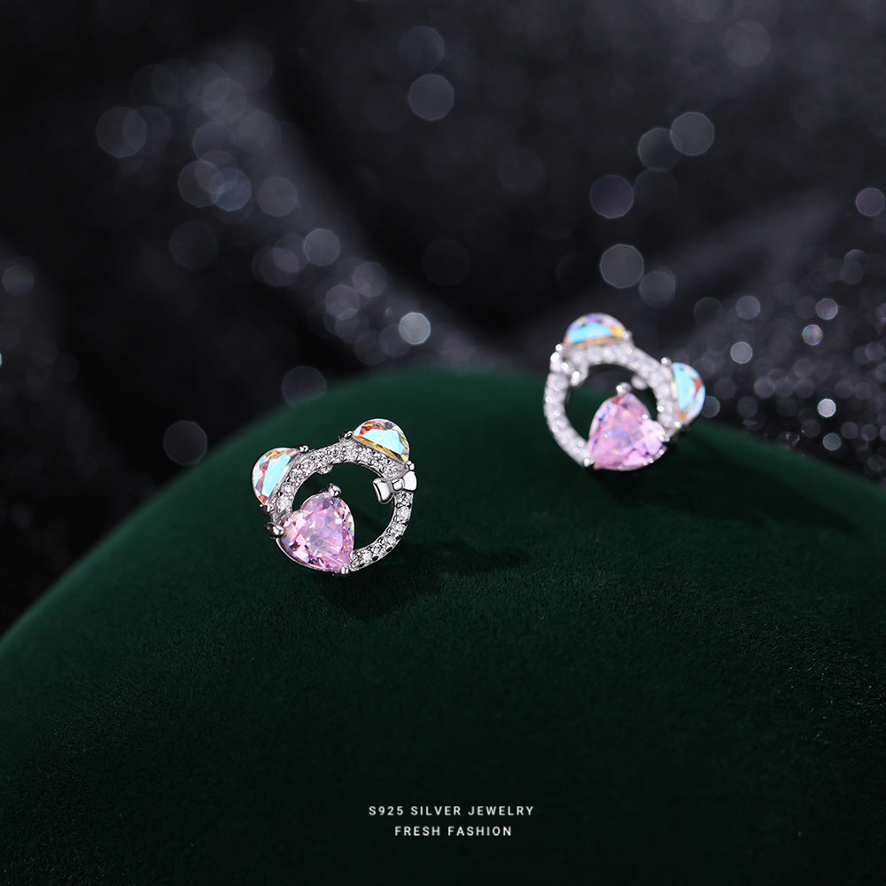 C廠 韓國韓版幻彩愛心小熊S925純銀耳環 批發 折扣@洽客服 25.10.W3「YE0156」