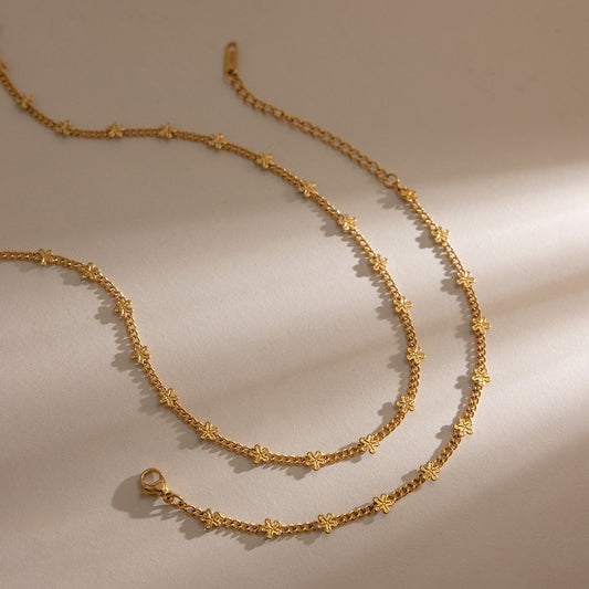 B廠 歐美款 花朵鈦鋼鍍18K金項鍊&手錬 批發 折扣@洽客服 26.02.W3「JDN0212203  JDB0212200」