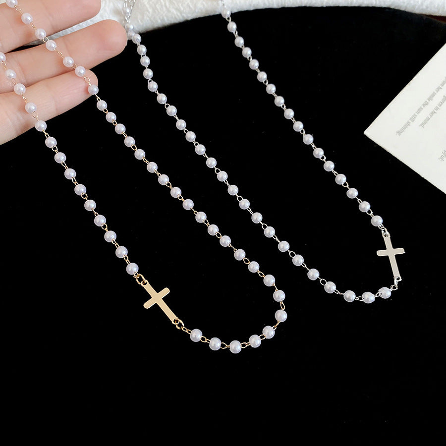 A2廠 韓國韓版十字架吊墜珍珠項鍊 批發 折扣@洽客服 25.12.W3「HN10733」