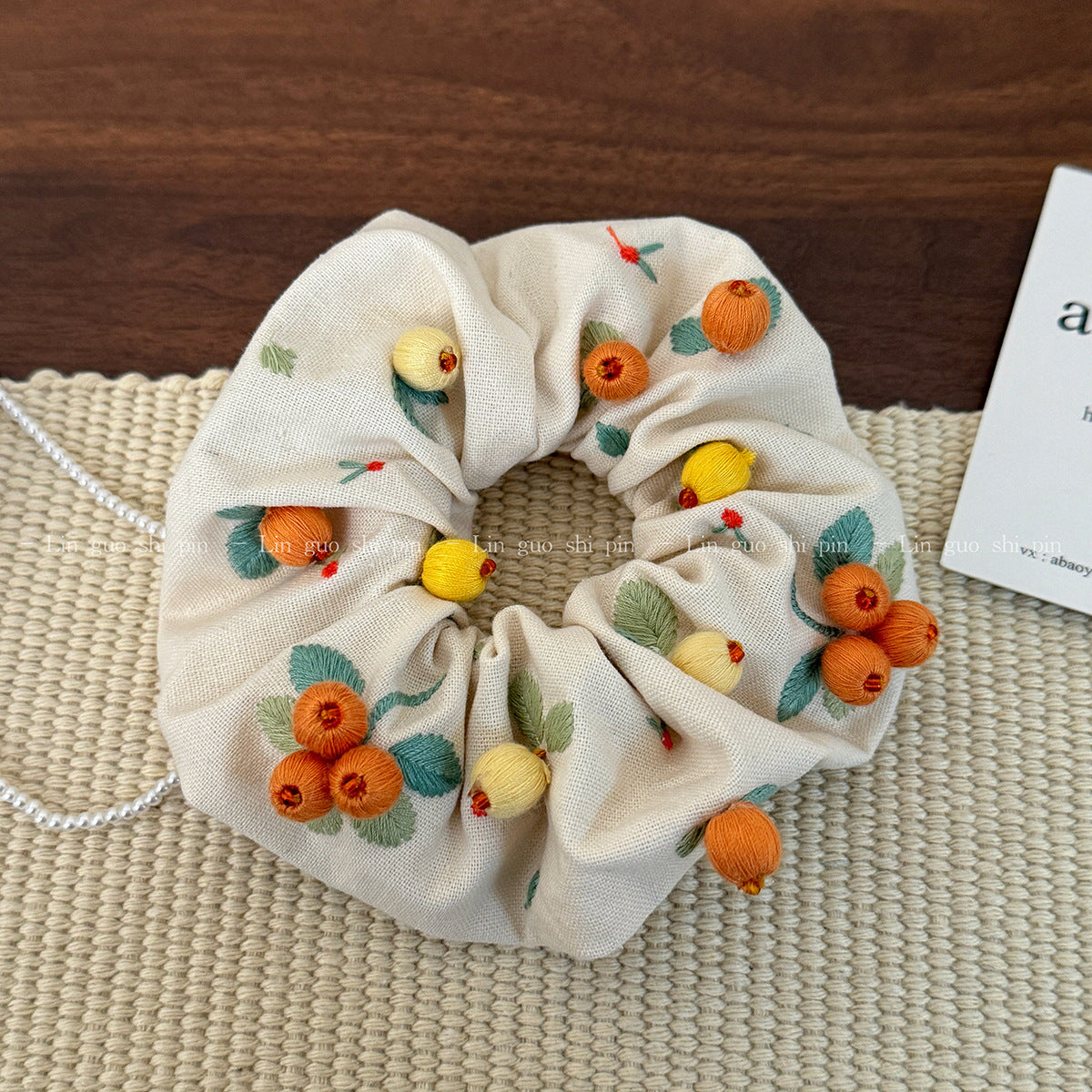 D廠 韓國韓版手工刺繡果實大腸髮圈26.04.W2「FQ-0586」