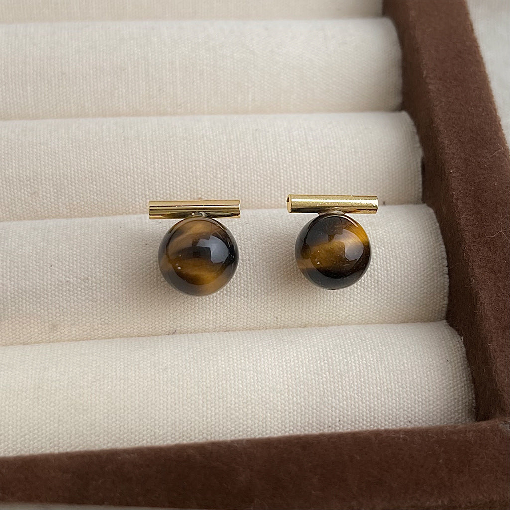 A廠 環保銅 ｜ 韓系系簡約一字虎眼石銀針耳環 批發 折扣@洽客服 26.01.W3「3284」