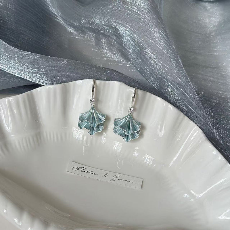 A2廠 日韓款鋯石滴油銀杏葉銀針耳環 批發 折扣@洽客服 25.11.W4「HE28970」