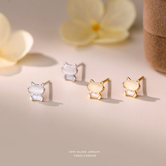 C廠 韓國韓版貓眼石貓咪S999純銀耳環 批發 折扣@洽客服 26.04.W4「E6302」