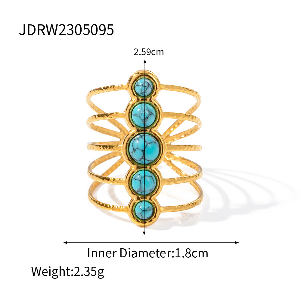 D廠 歐美金色鈦鋼綠松石戒指「JDRW2305066」23.11