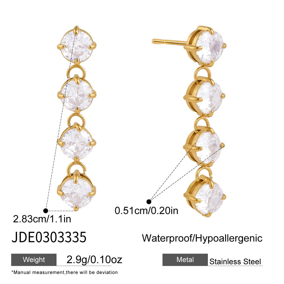 B廠 歐美款 CHLOE 鋯石鈦鋼鍍18K金耳環 26.06.W1「JDE0303335」