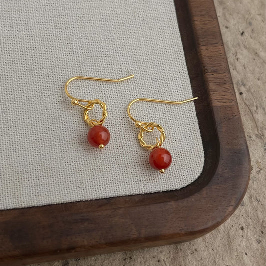 A廠 韓系款 合成南紅瑪瑙銀針耳環 批發 折扣@洽客服 26.03.W1「6489」