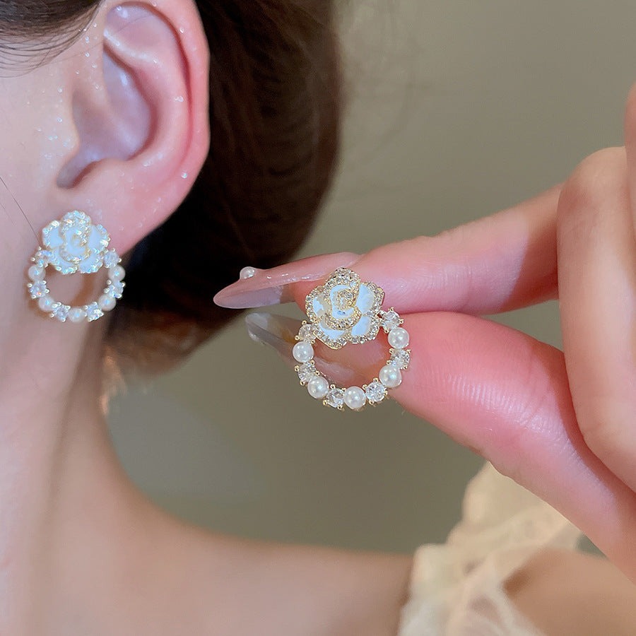 A2廠 韓國韓版鋯石滴油花珍珠銀針耳環 批發 折扣@洽客服 25.12.W4「HE26522」