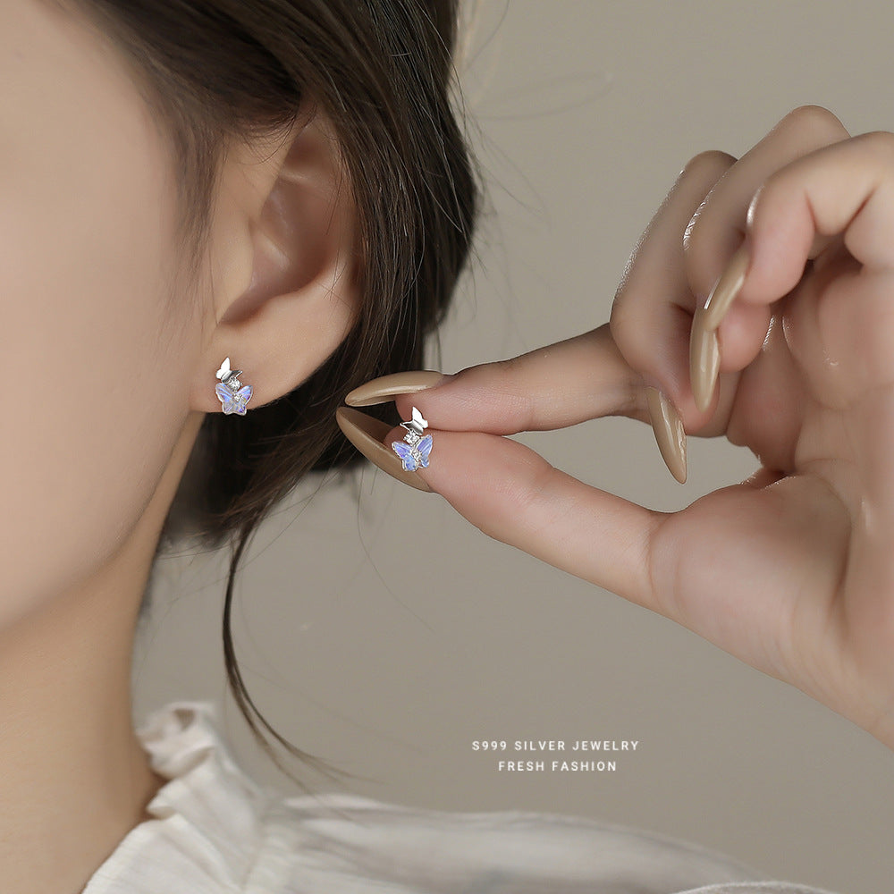 C廠 韓國韓版幻彩琉璃蝴蝶S999純銀耳環 批發 折扣@洽客服 25.12.W3「F6842」