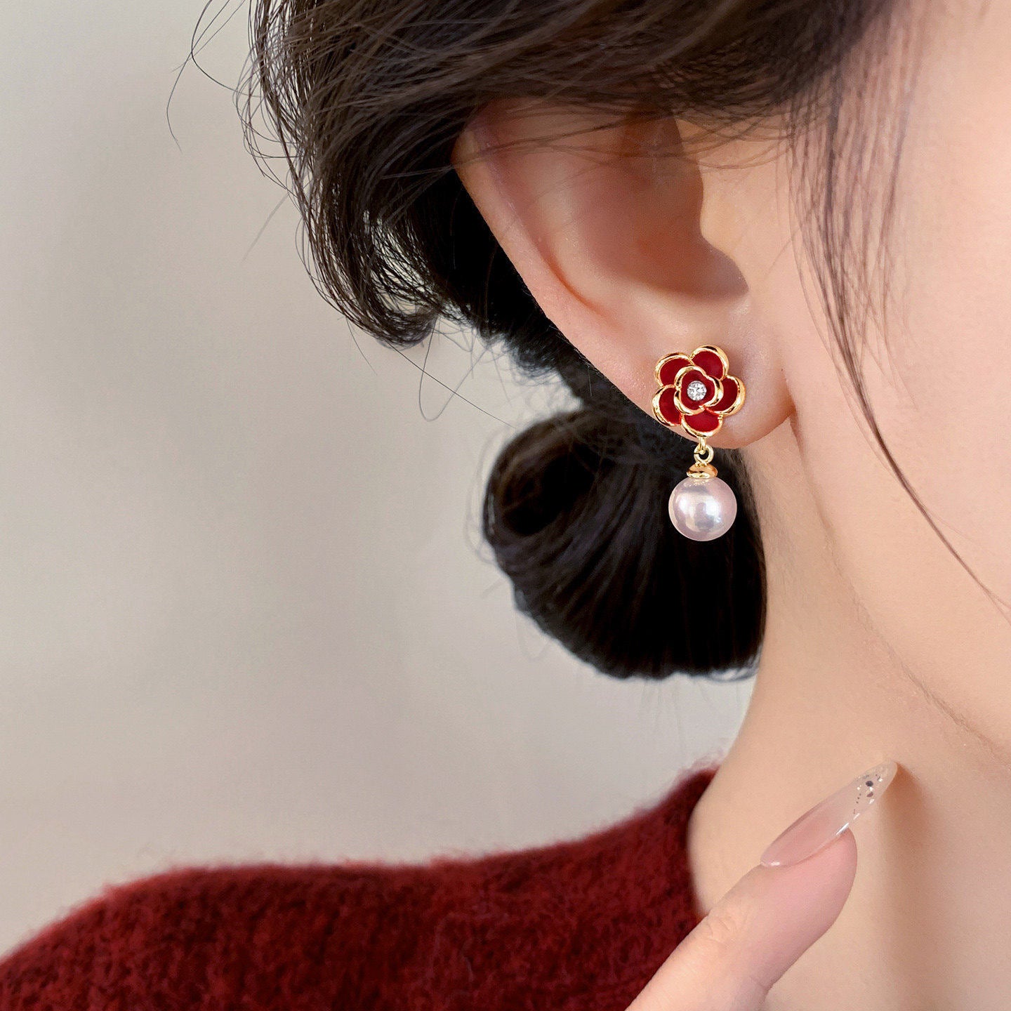 A2廠 韓國韓版 滴油花朵珍珠吊墜耳環批發 折扣@洽客服 26.03.W2「HE30627」