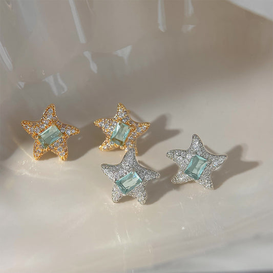 A廠 日韓系海星滿鑽鋯石銀針耳環「5035-5036」24.11.W4 批發折扣@洽客服