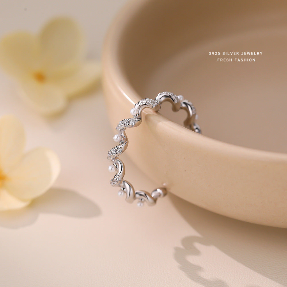 C廠 韓國韓版波浪珍珠S925純銀戒指 批發 折扣@洽客服 25.11.W3「K2413」