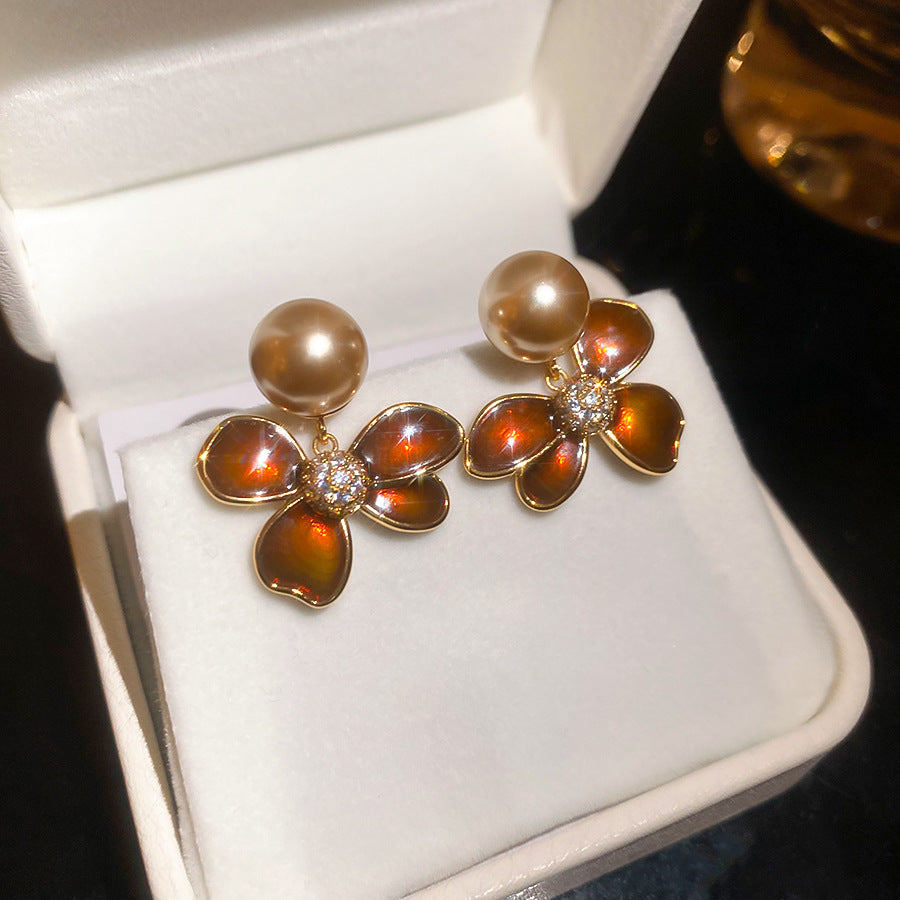 A2廠 日韓款滴油花朵珍珠電鍍18k金銀針耳環 批發 折扣@洽客服 25.11.W4「WE4955」