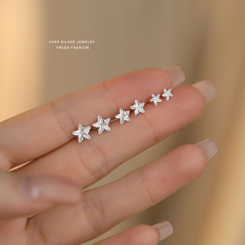 C廠 韓國韓版養耳洞～四爪鋯石星星999純銀耳環 批發 折扣@洽客服 25.11.W3「E3512」