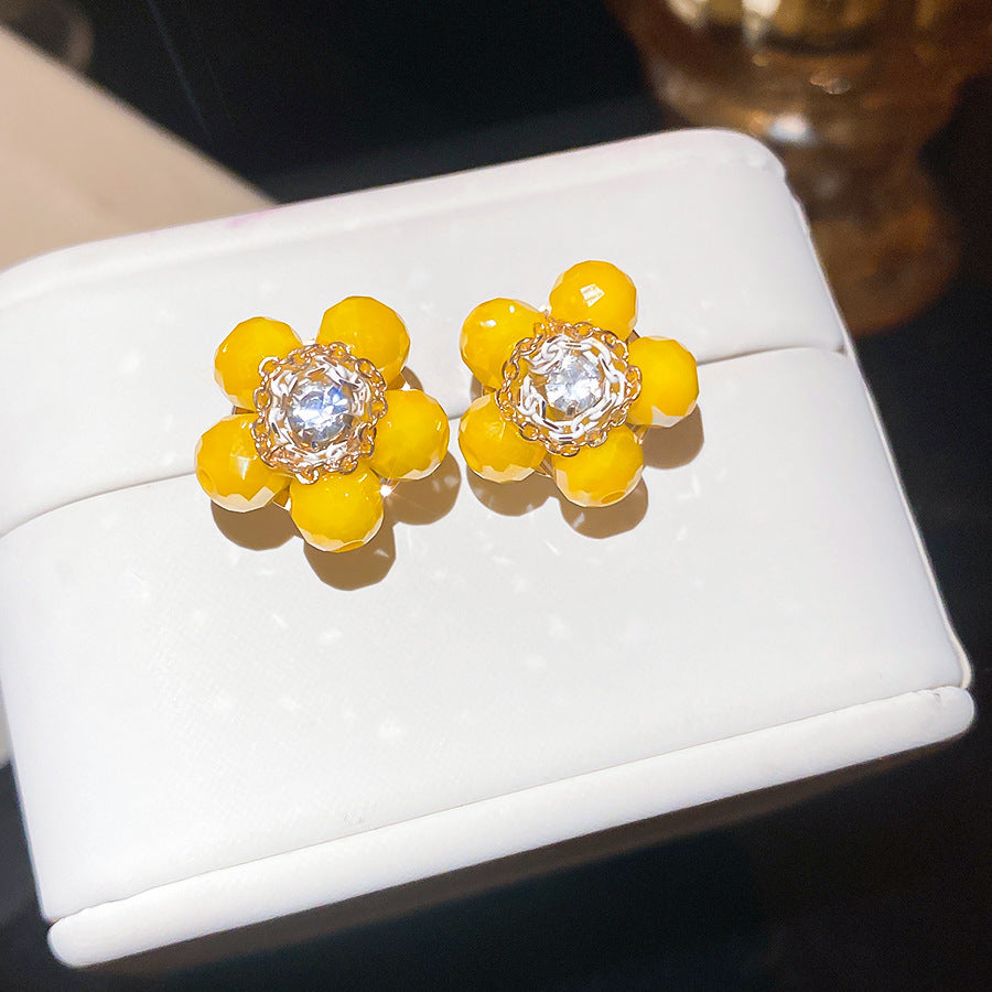 A2廠 韓系鑲鑽水晶串珠花朵耳環批發 折扣@洽客服 26.05.W4「HE33234」
