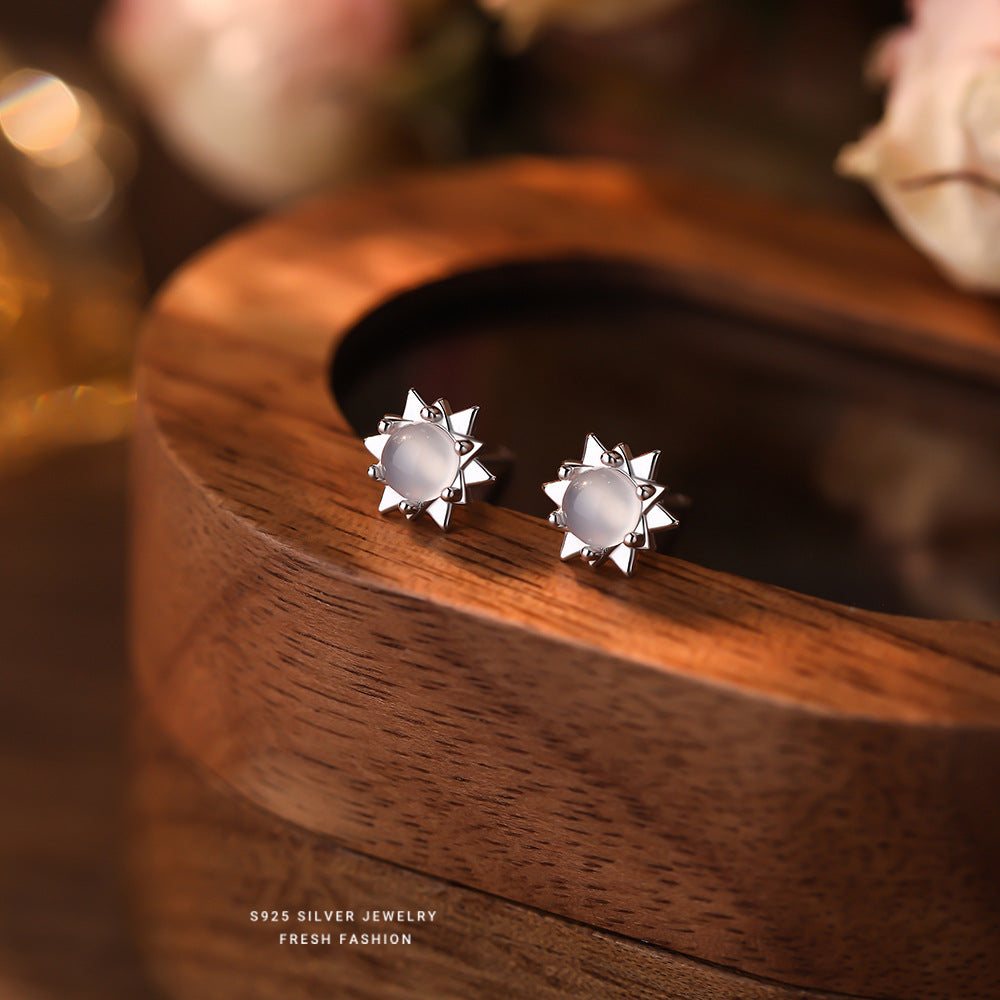 C廠 韓國韓版白瑪瑙太陽花S925純銀耳環 批發 折扣@洽客服 25.11.W1「E5701」