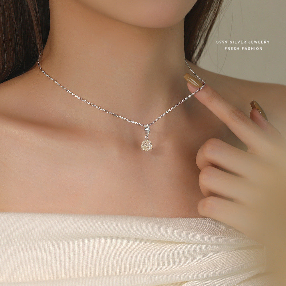 C廠 韓國韓版幻彩玫瑰花S999純銀項鍊 批發 折扣@洽客服 25.11.W3「A3751」