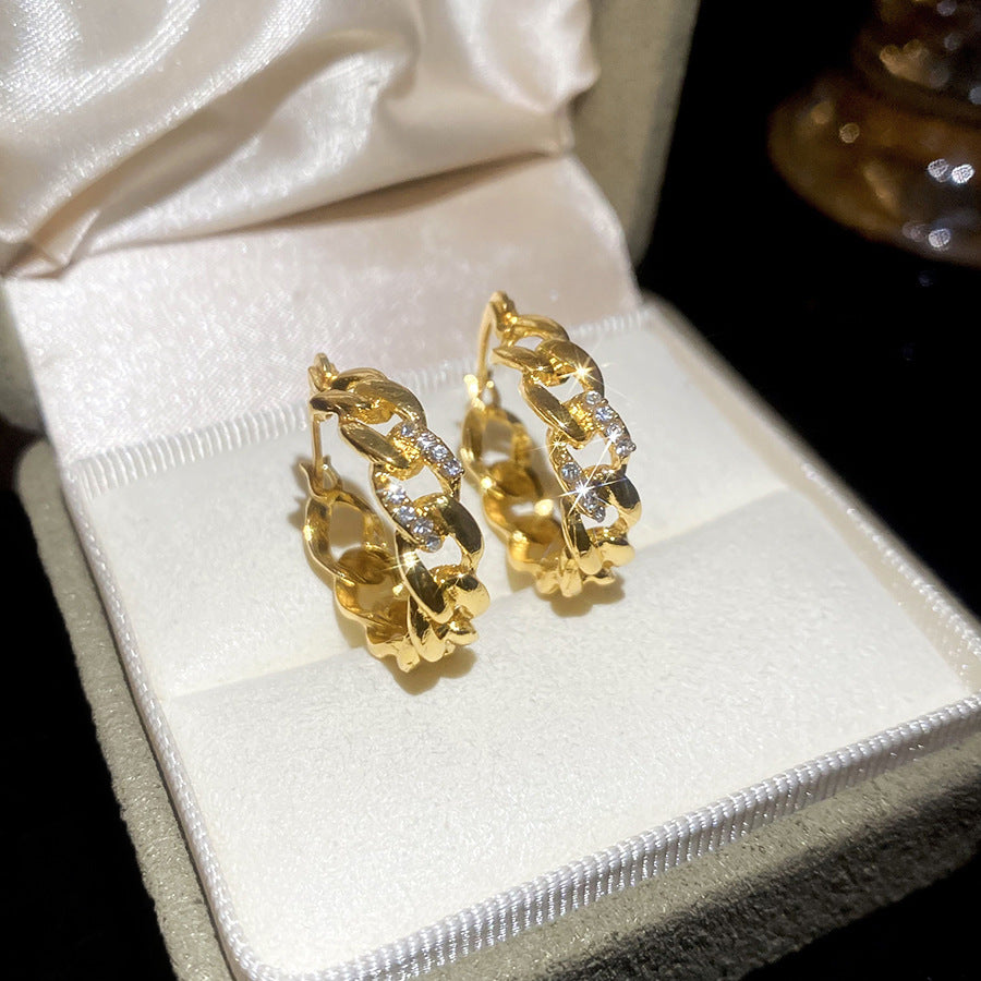 A2廠 韓國韓版復古鑲鑽鏤空鏈條銀針耳環 批發 折扣@洽客服 25.12.W2「HE29245」