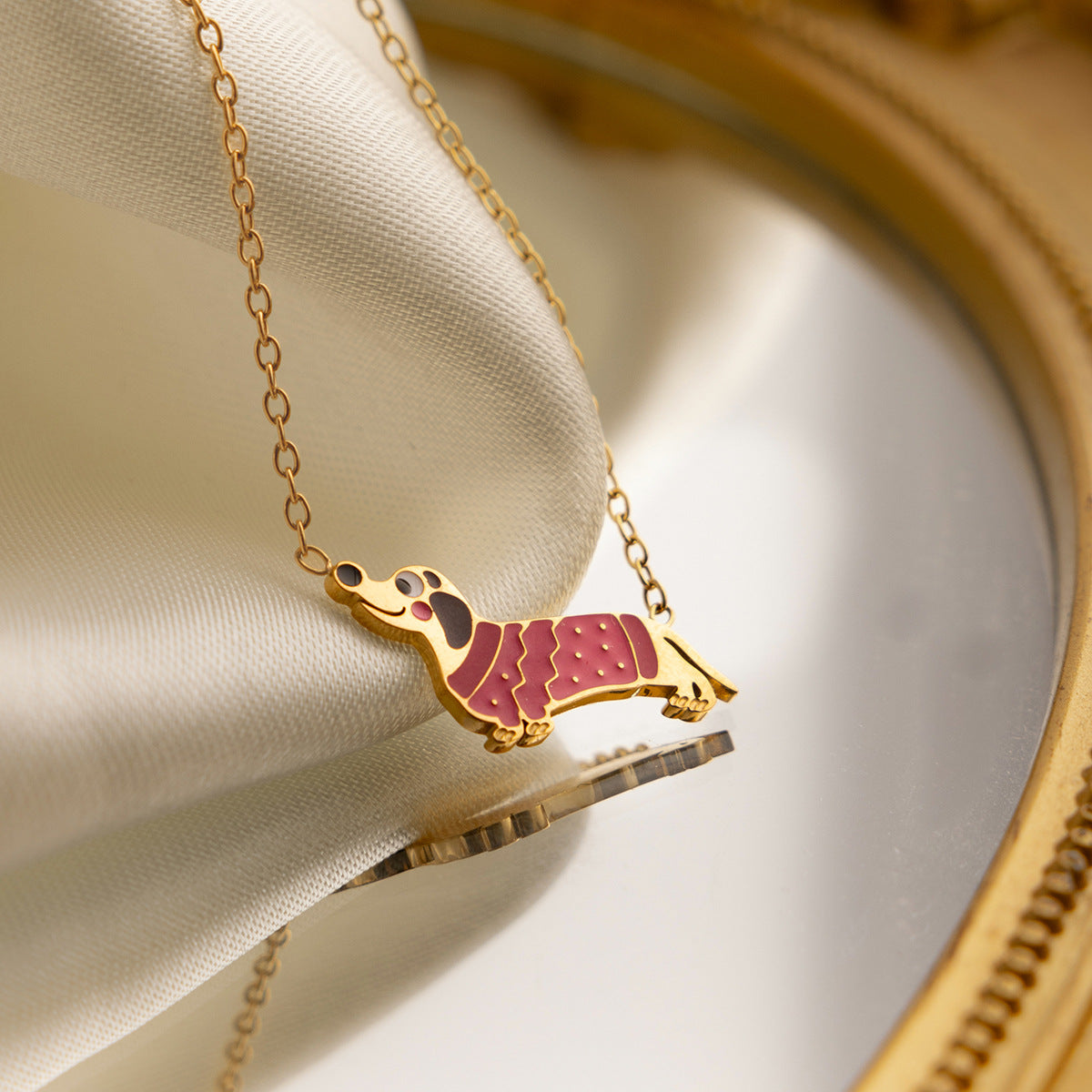 B廠 鈦鋼鍍18K金｜ 彩色滴油臘腸狗手鍊&項鍊 批發 折扣@洽客服 26.01.W2「JDB0210007 JDN0210009」