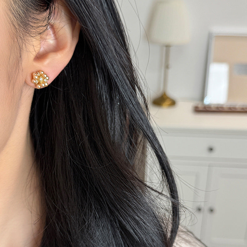 A2廠 韓國韓版鑲鑽花團珍珠銀針耳環 批發 折扣@洽客服 25.12.W3「HE29550」