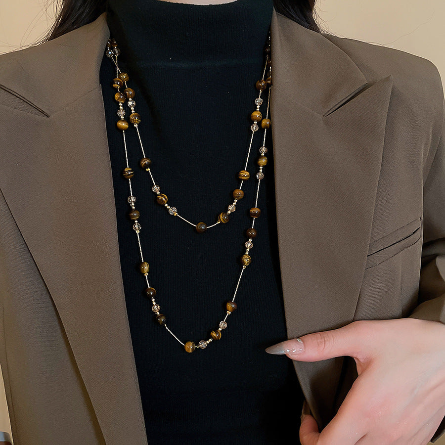 A2廠 日韓款復古虎眼石珠串珠疊帶水晶項鍊 批發 折扣@洽客服 25.11.W4「HN10367」