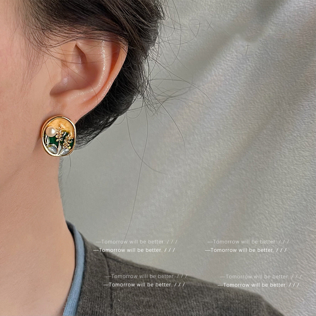 A廠 日韓款 莫內花園油畫感滴油銀針耳環 批發 折扣@洽客服 25.11.W2「4828」