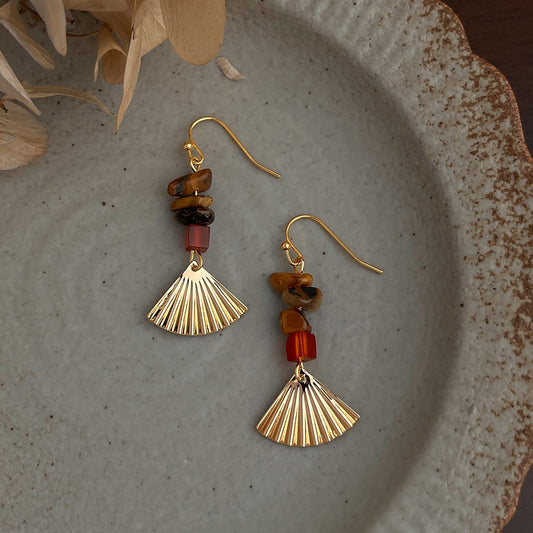 A廠 日韓款手作扇形流蘇虎眼石銀針耳環 批發 折扣@洽客服 25.12.W2「6862」