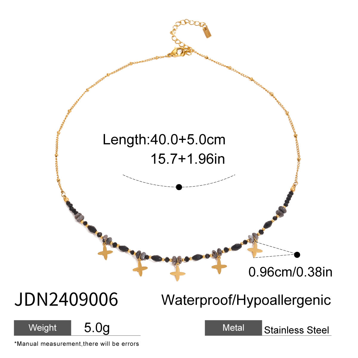 B廠 歐美款 JOSEPHINE 水晶天然石空心珠鈦鋼鍍18K金項鍊「JDN2409006」24.12.W2 批發折扣@洽客服