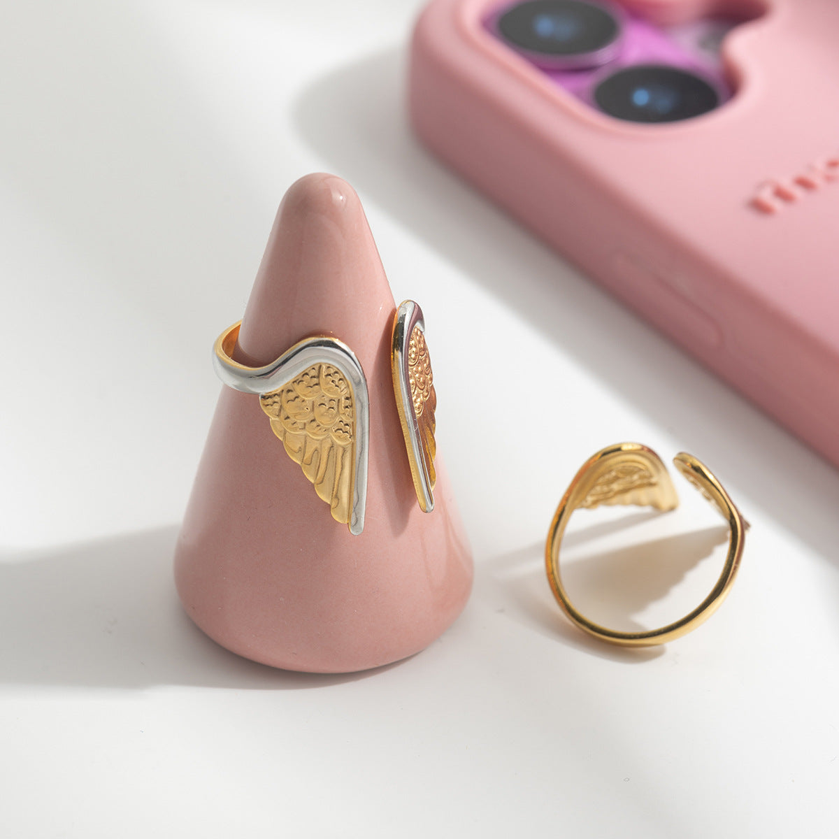 B廠 歐美款 天使翅膀開口鈦鋼鍍18K金戒指 批發 折扣@洽客服 25.12.W1「JDR0305035」