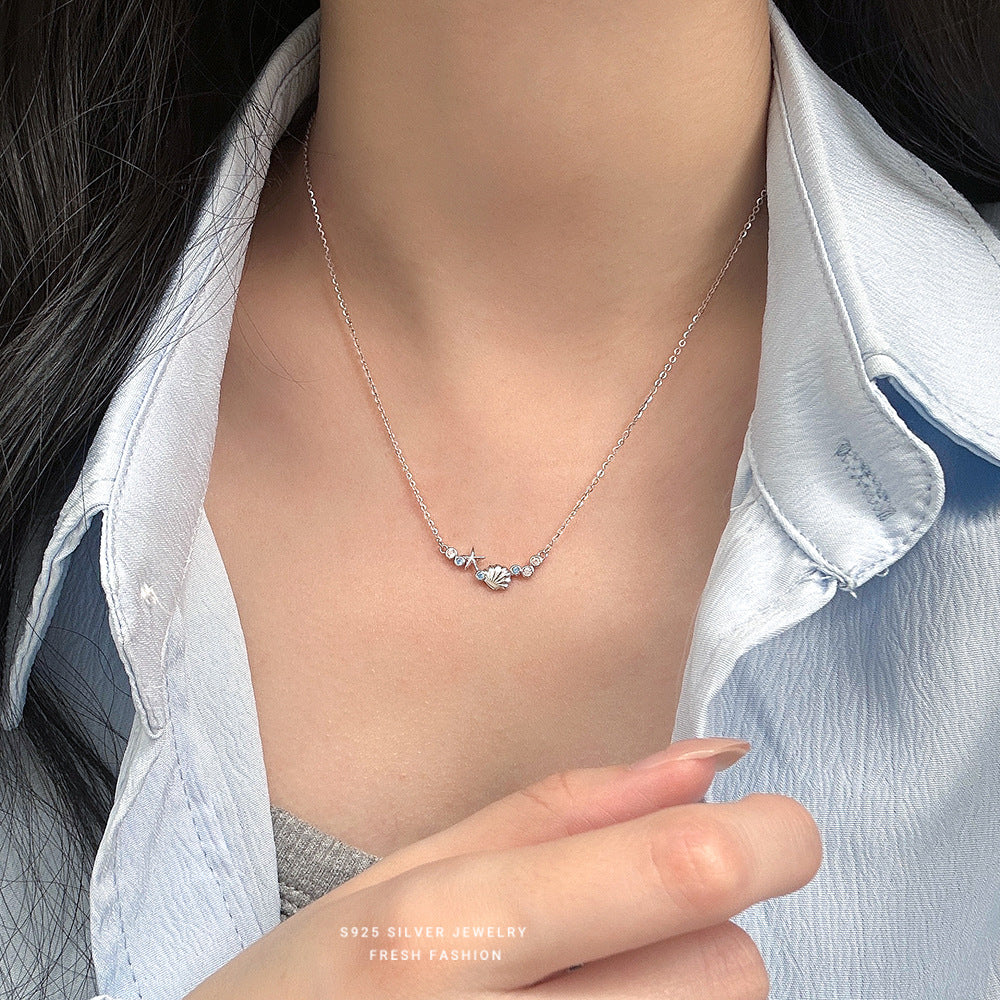 C廠 韓國韓版小藍鋯海星貝殼S925純銀項鍊 批發 折扣@洽客服 26.01.W1「YA0550」