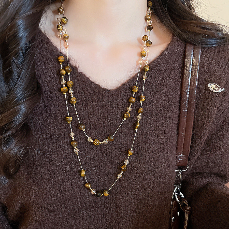 A2廠 日韓款復古虎眼石珠串珠疊帶水晶項鍊 批發 折扣@洽客服 25.11.W4「HN10367」