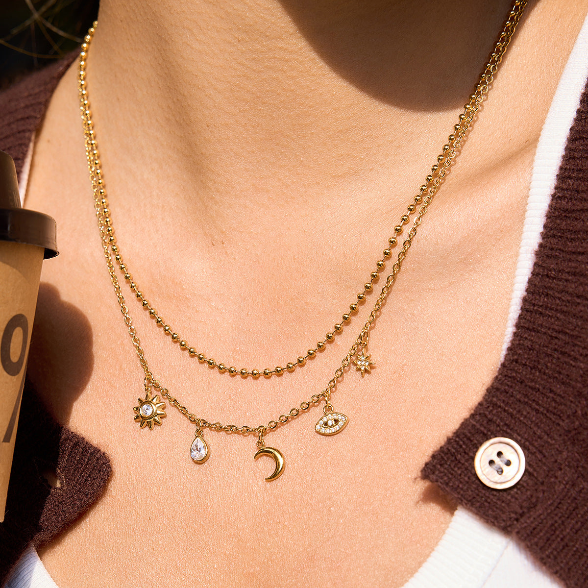 B廠 歐美款 月亮惡魔之眼鋯石鈦鋼鍍18K金項鍊 批發 折扣@洽客服 26.02.W3「JDN0211220」