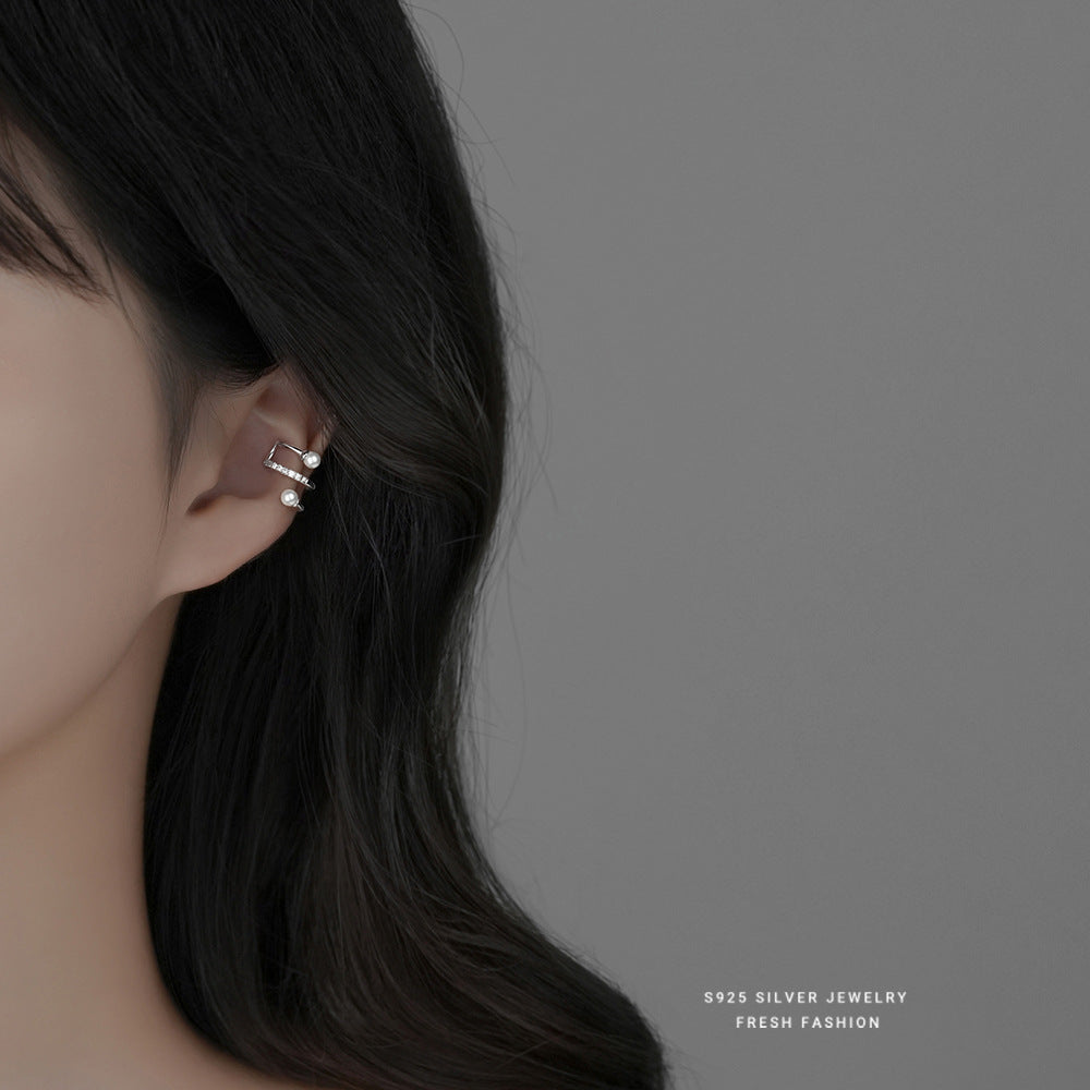 C廠 韓國韓版流線珍珠S925純銀耳夾批發 折扣@洽客服 26.03.W2「E2579」