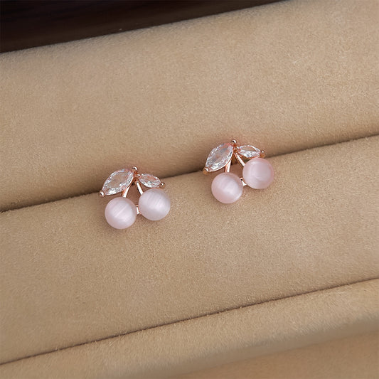 A廠 日韓貓眼石櫻桃銀針耳環 批發 折扣@洽客服 25.12.W3「C-122」