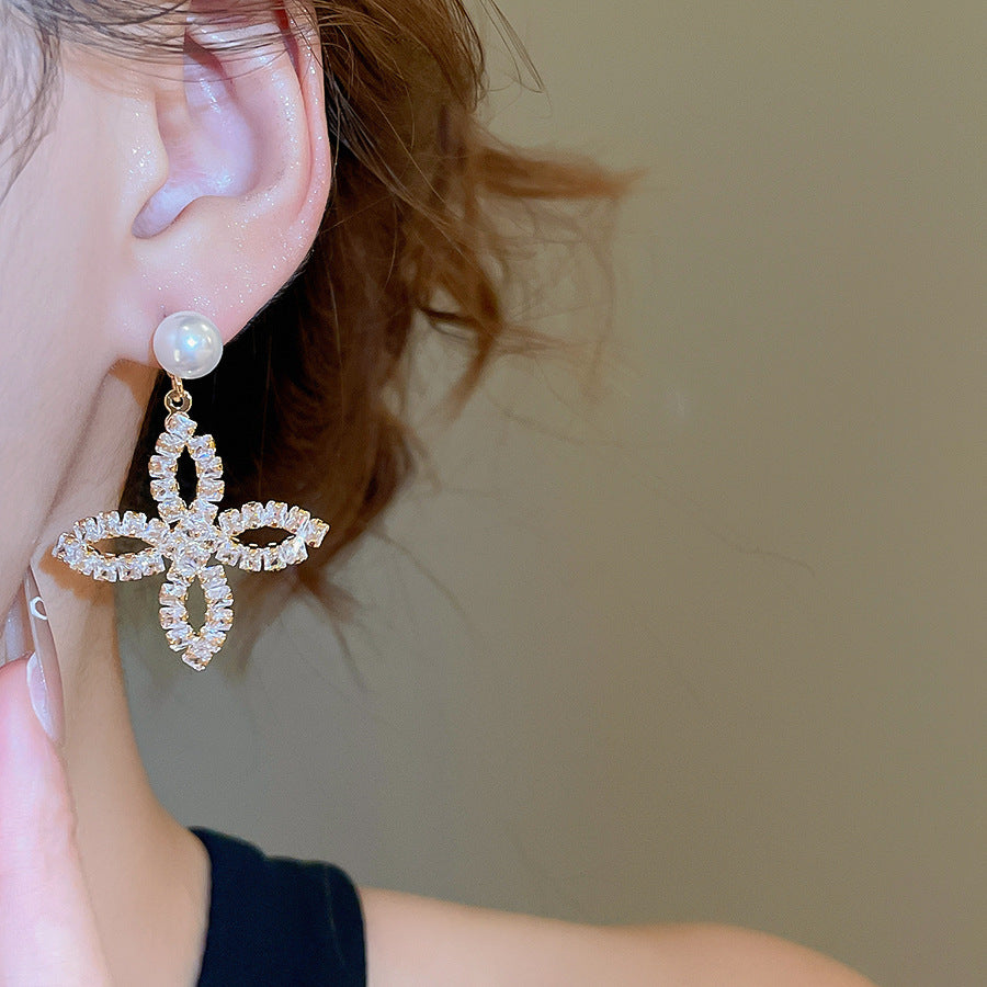 A2廠 韓國韓版鋯石珍珠花瓣電鍍18K真金銀針耳環 批發 折扣@洽客服 25.11.W1「WE4878」