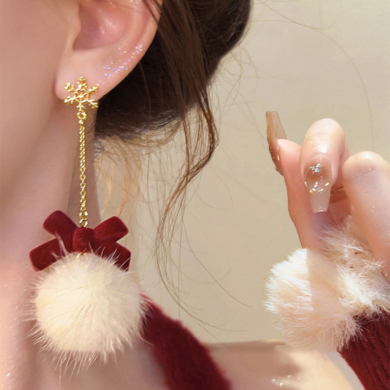 A2廠 韓國韓版聖誕節雪花蝴蝶結銀針耳環 批發 折扣@洽客服 25.12.W1「HE18059」