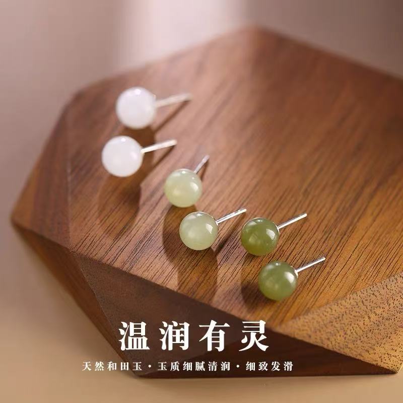 A廠 銅鍍厚銀｜和田玉銀針耳環批發 折扣@洽客服 26.07.W4「ED179」