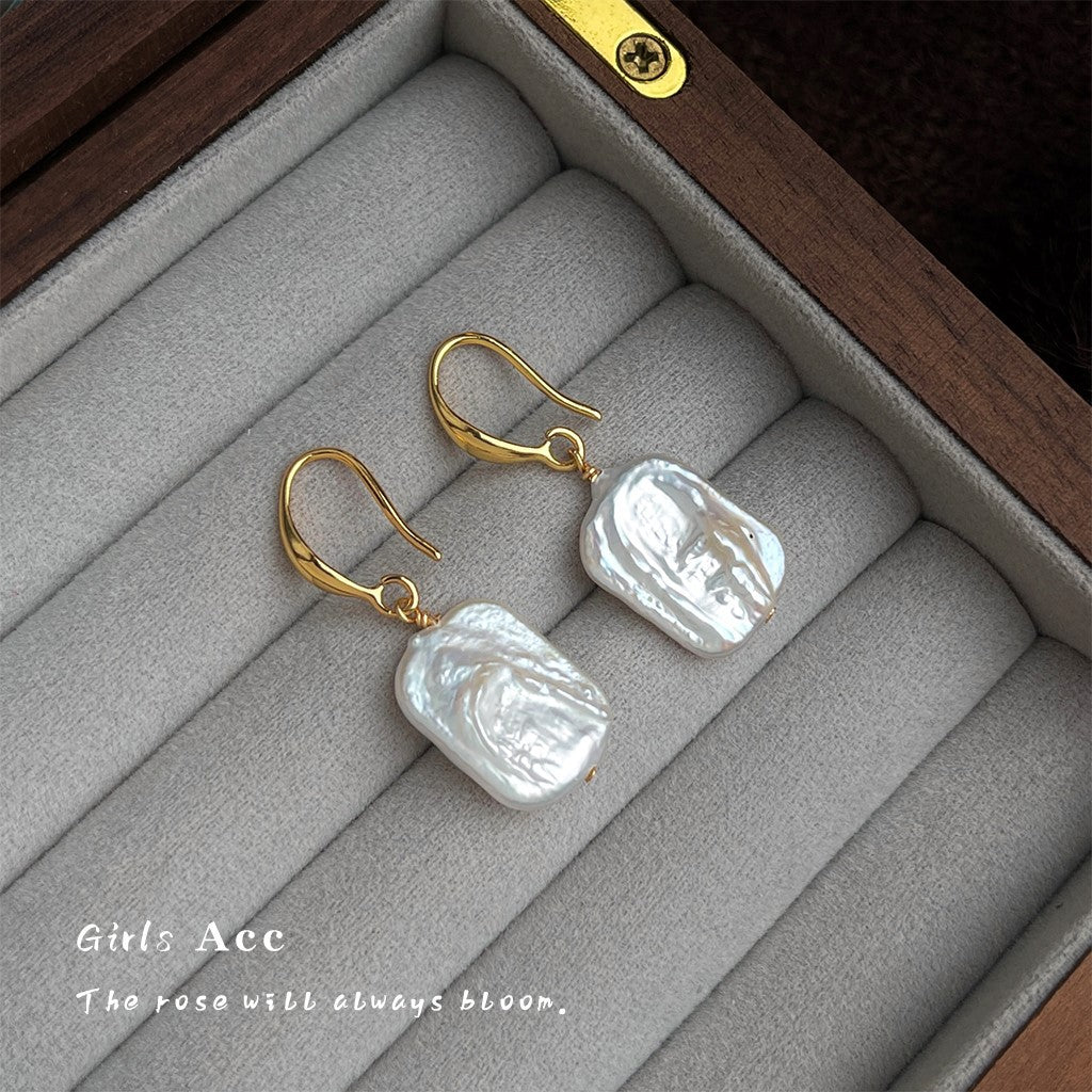 A廠 環保銅｜韓系方形巴洛克淡水珍珠銀針耳環 批發 折扣@洽客服 26.01.W4「6981」