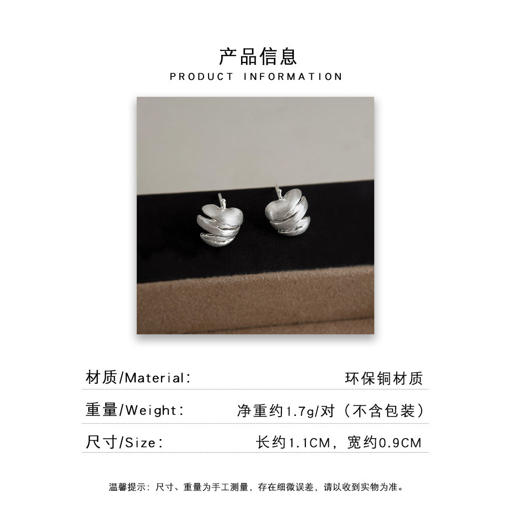 A廠 韓系手工拉絲磨砂銀色蘋果銀針耳環批發 折扣@洽客服 26.10.W4「8194」
