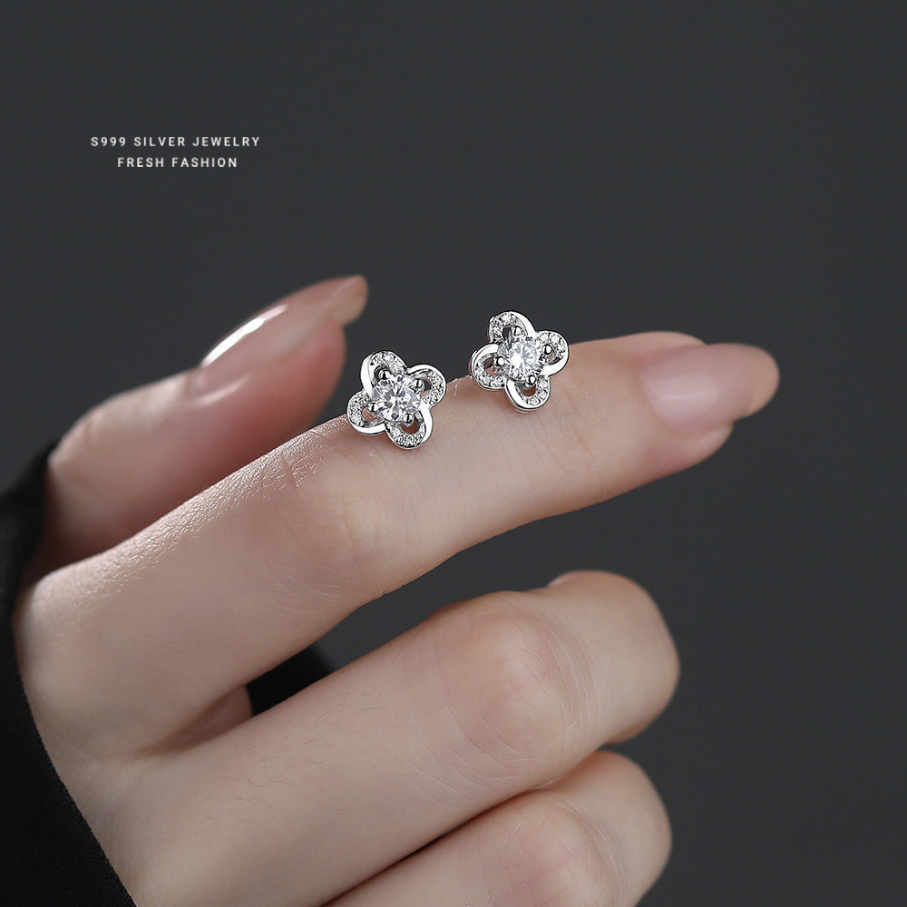 C廠 韓國韓版鋯石鏤空四葉草S999純銀耳環 批發 折扣@洽客服 25.12.W3「E5882」