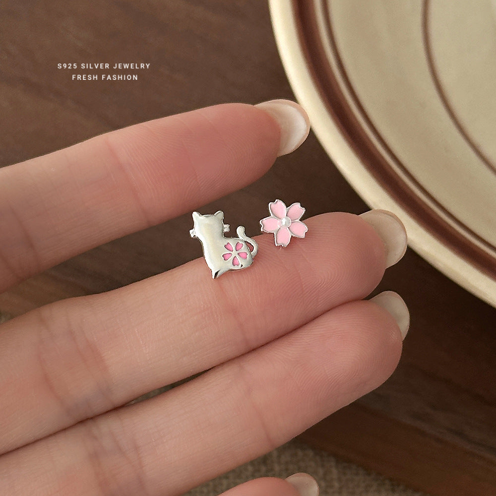 C廠 韓國韓版粉紅小花貓咪S925純銀耳環 批發 折扣@洽客服 26.01.W1「E6033」
