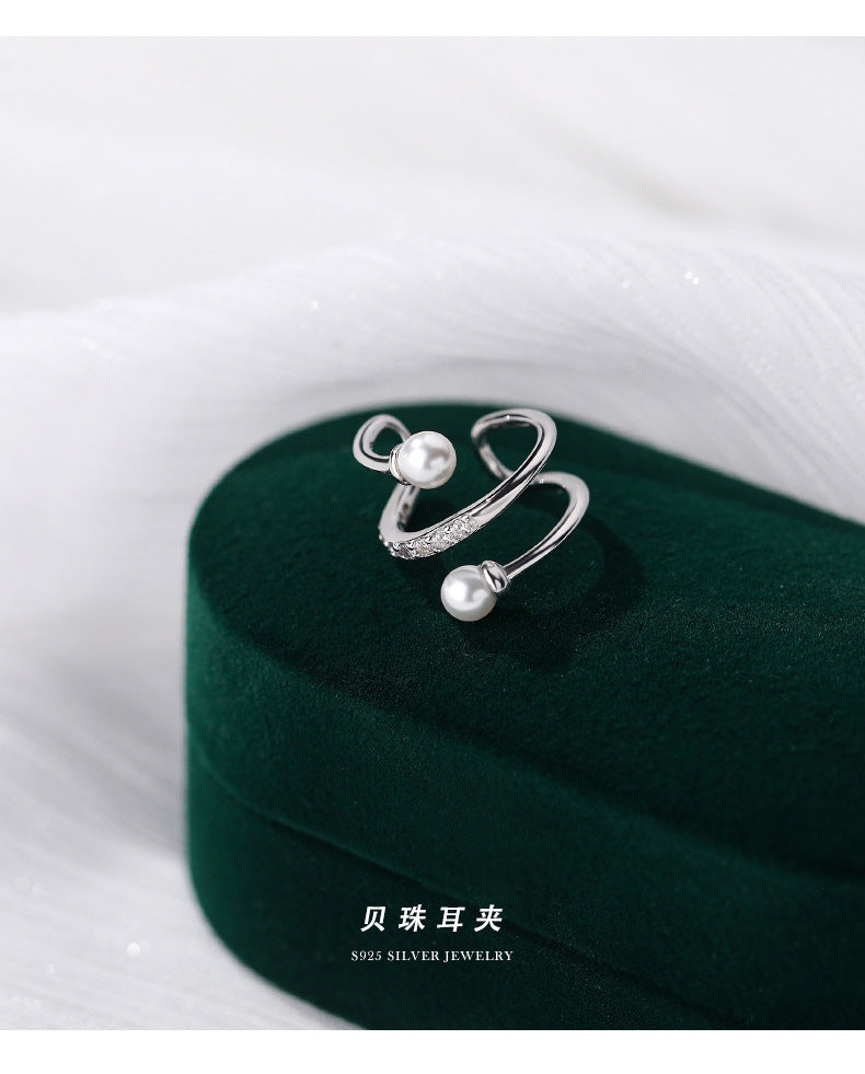 C廠 韓國韓版流線珍珠S925純銀耳夾批發 折扣@洽客服 26.03.W2「E2579」