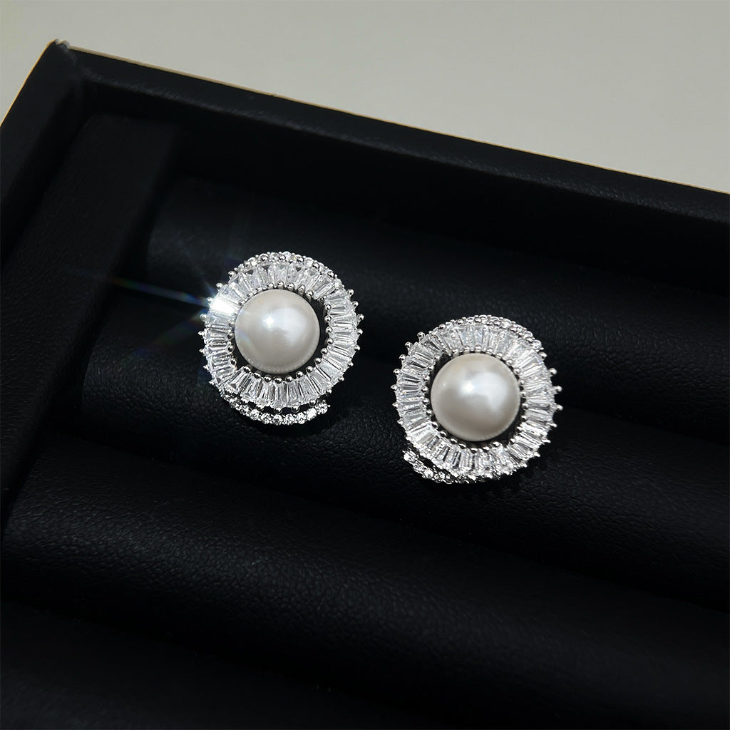 A廠 韓系款輕奢微鑲鋯石珍珠銀針銀針耳環 批發 折扣@洽客服 25.12.W2「3198」