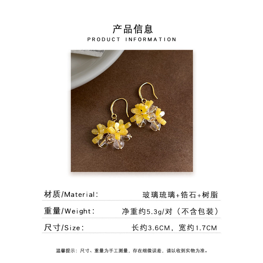 A廠 日韓系黃色花簇流蘇銀針耳環批發 折扣@洽客服 26.08.W3「7610」