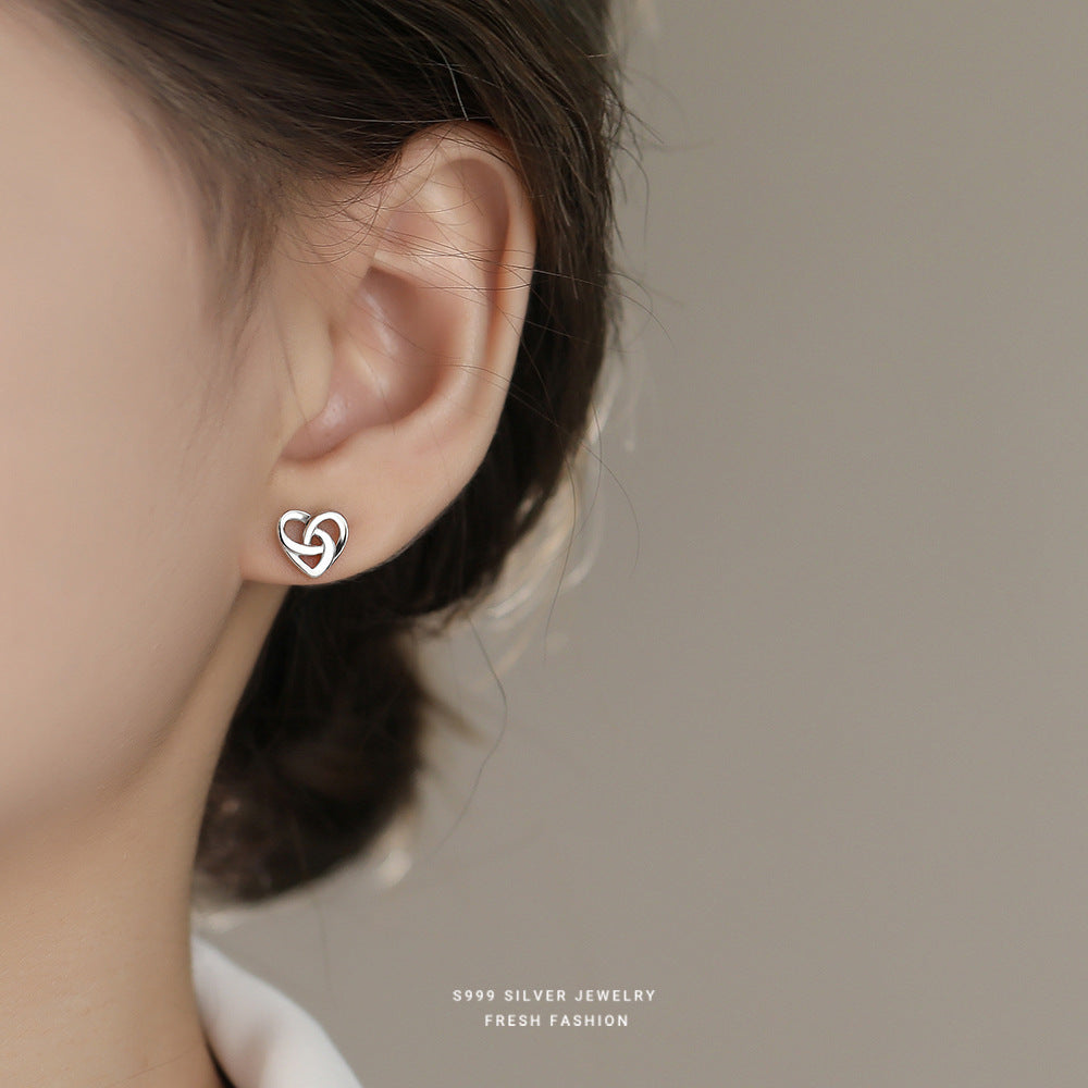 C廠 韓國韓版光面鏤空交織愛心S999純銀耳環 批發 折扣@洽客服 25.12. W2「E5874」